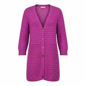 DKNY Jeans Women's Size S Magenta Crochet‎ Knit Button Front Cardigan Sweater